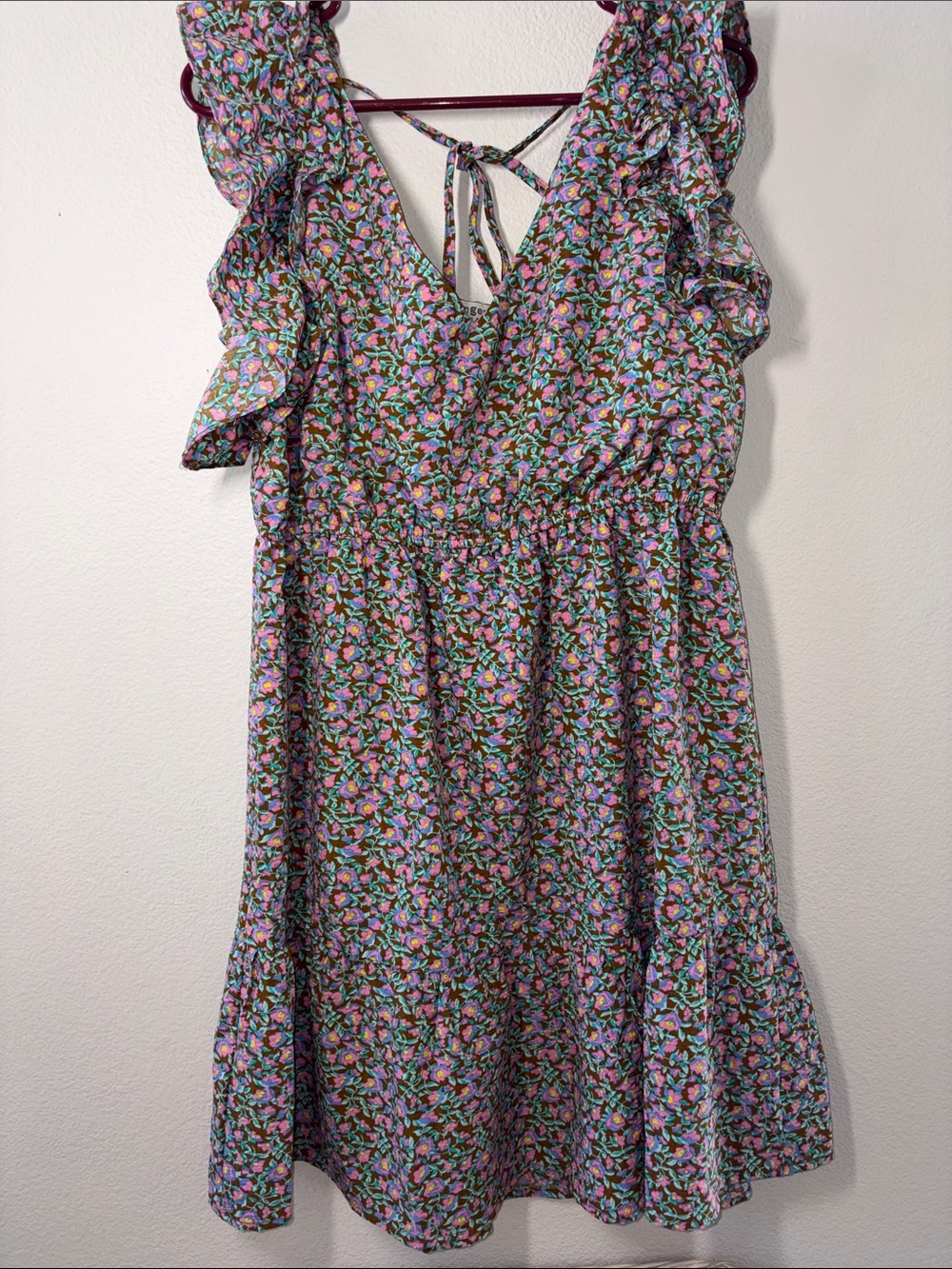 Umgee Lavender, Pink & Green Floral Ruffle Mini Dress